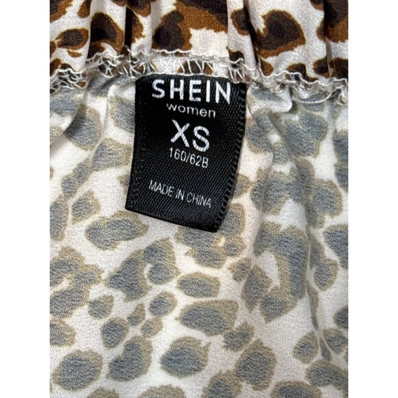 SHEIN Leopard Print Tiered Ruffle Mini Skirt XS Cottagecore Tan Black - Picture 3 of 7